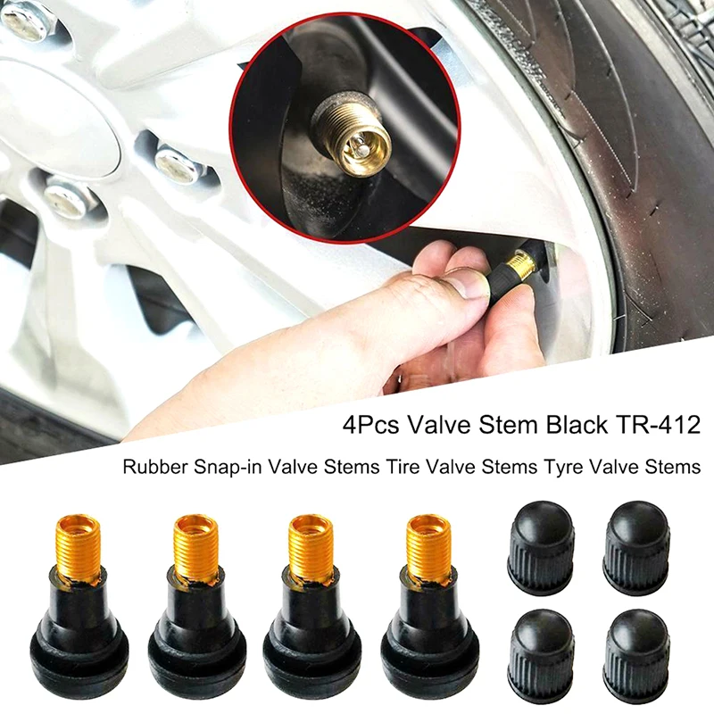 4Pcs TR412 Chrome Alloy Tubeless Rubber Wheel Tyre Valve For Cars Motorcycle