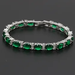 New Fashion Silver Color Bracelet For Women Superior Green Zirconia  Adjustable Link Chain Bracelet Length 19cm