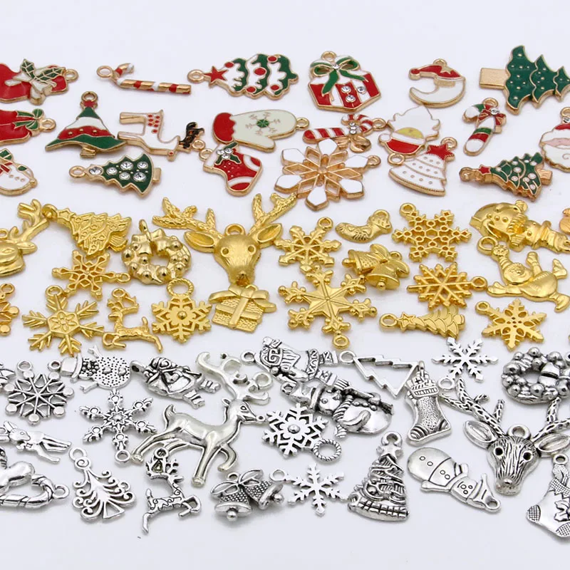 Random 20Pcs Mixenamel charms Christmas Drop Oil Charms Gold Pendant For DIY Bracelet Necklace Jewelry Making