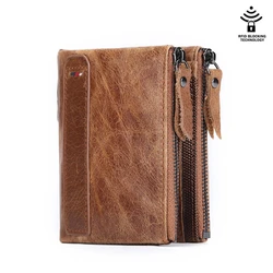 Cartera pequeña con cremallera 100% de cuero genuino para hombre, billeteras de bolsillo para hombre, monedero corto Portomonee para hombre, marca Perse Carteira para Rfid