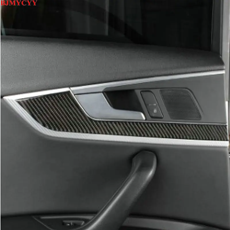 BJMYCYY 4PCS/SET Car carbon fiber door panel trim for Audi A4L B9 2017 2018 2019 car styling