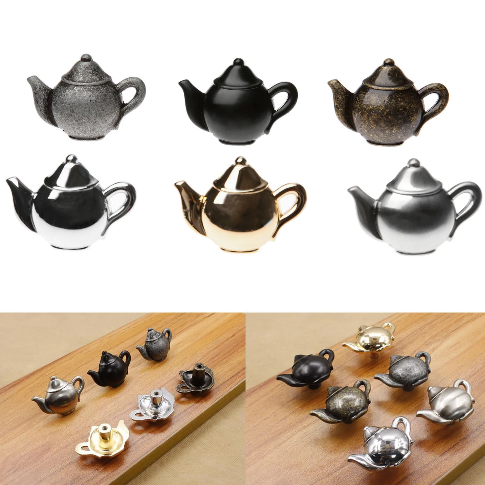 1pc Teapot Antique Furniture Handle Zinc Alloy Drawer Door Knobs Closet Cupboard Kitchen Pull Cabinet Knobs Decoration w/screws
