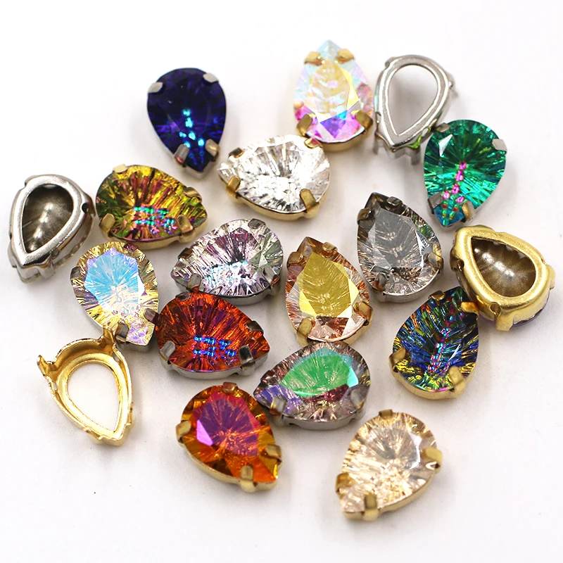 10pcs/bag Clothing Decoration K9 Glass Crystal Teardrop Shape Silver Base Sew on Rhinestones for DIY Apparel Sewing & Fabric