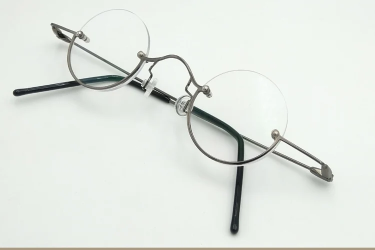 Vintage Kleine Runde Halbrand-Lesebrille mit Blaulichtfilter, Retro Runde Rahmenlose Presbyopie Korrektionsbrille – Detail 14