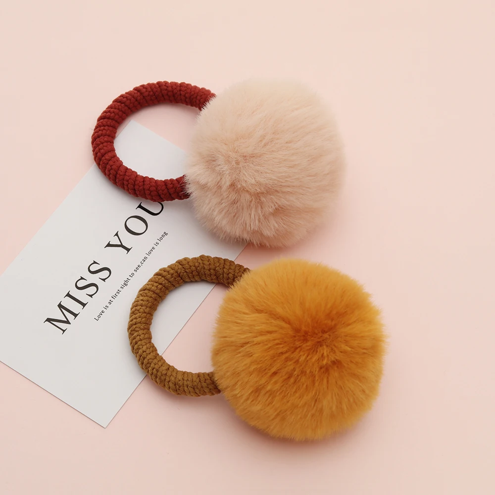 Women Soft Furry Candy Colorful Fur Ball Hair Ring Hair Rope Pom Pom Fashion Scrunchies Rubber Bands Kids Girls Hair Accessories