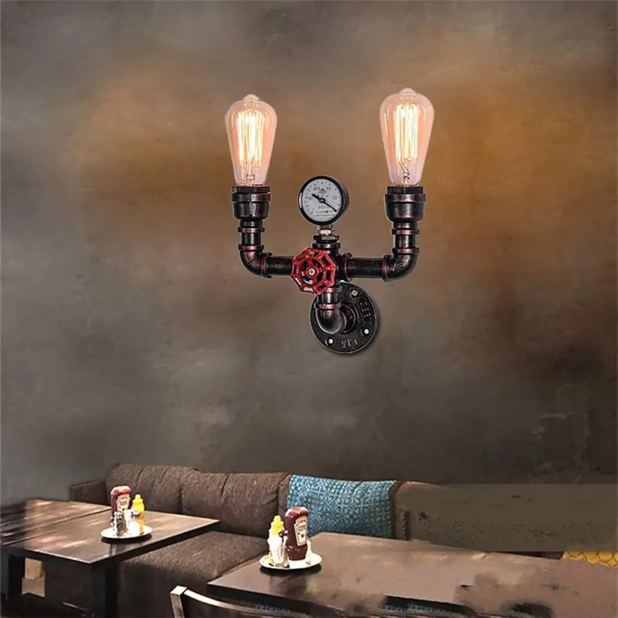 Steam Punk Loft Wall Lights Iron Rust Industrial Water Pipe Retro Ceiling Lamps Vintage E27 Sconce for Living Room Bedroom Bar