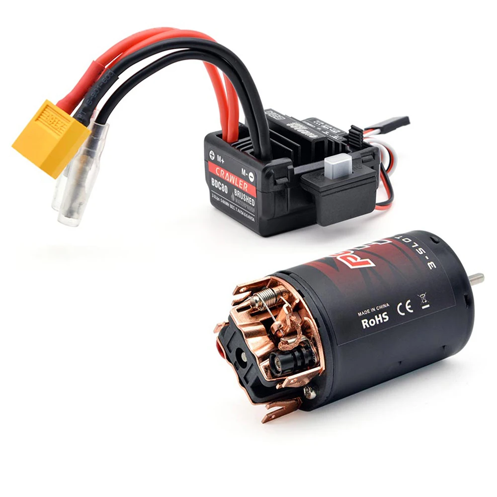 Surpass Hobby 550 3-Solt 12T 14T 20T 25T 30T 35T Brushed Motor w/80A ESC  for 1/10 1/12 RC Car with Double ball bearing