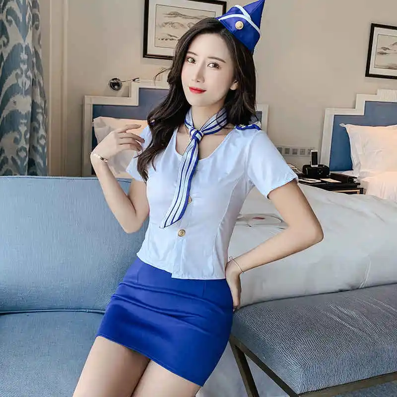 New Sexy Lingerie Female Round Neck Cardigan Button Sailor Policewoman Stewardess Small Fresh Uniform Cosplay Temperament Suit