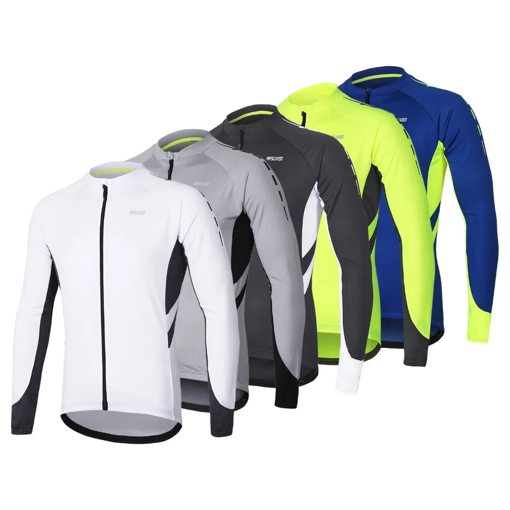 ARSUXEO Men Long Sleeve Cycling Jersey Quick Dry Bicycle Shirts Full Zipper Mountain Bike Jerseys MTB Clothing Sports Tops 6030