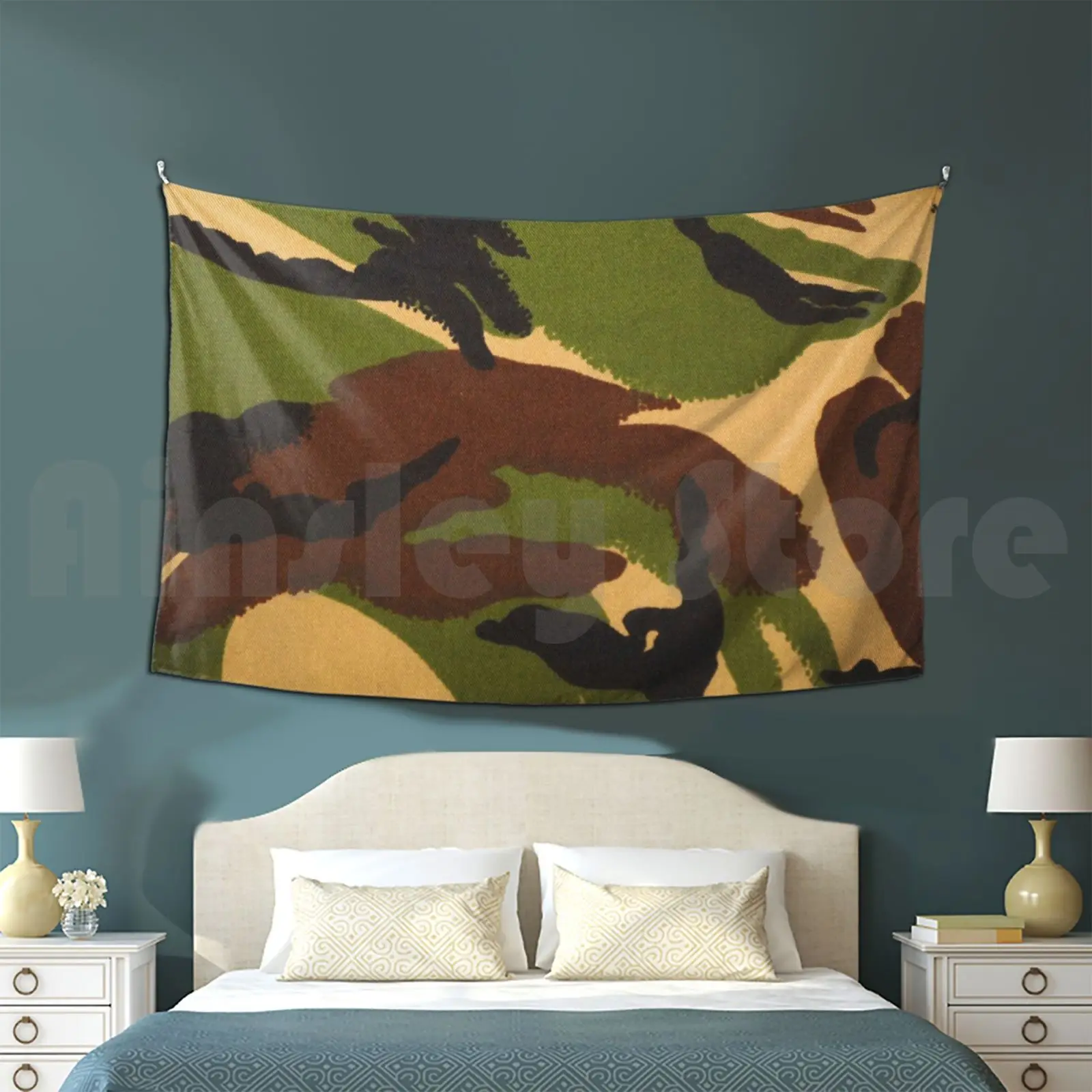 Camouflage Customized Tapestry Camo Camouflage Brown Green Ochre Saffron Yellow Older Style Army