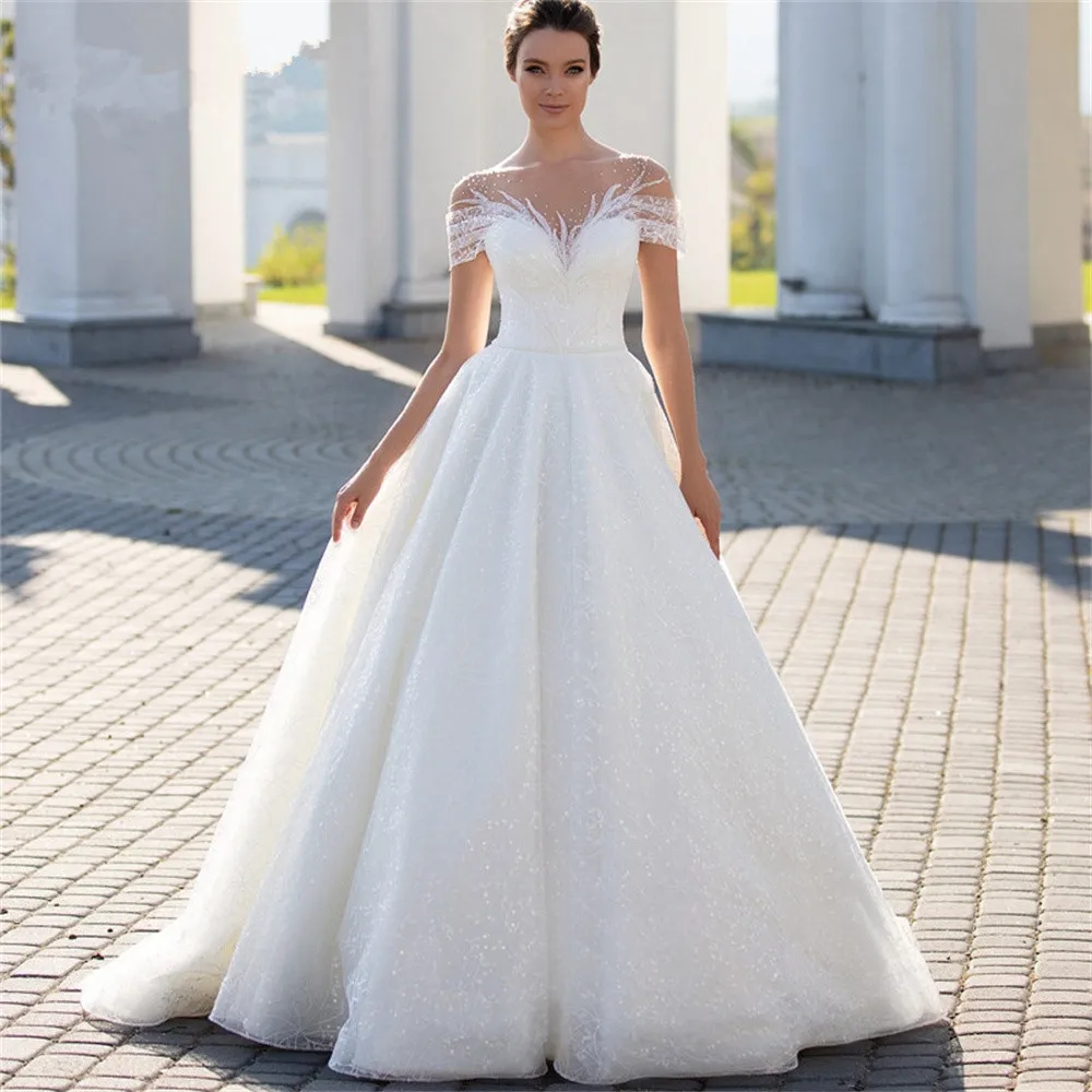 Elegante Perlen Spitze Appliques Braut Hochzeit Kleid Off Schulter Taste EINE Linie Nach Maß Boden Frau Kleider Vestido De Novia