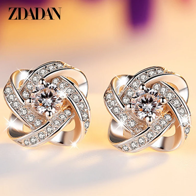 ZDADAN 925 Sterling Silver 12MM Crystal Earring For Women Fashion Jewelry Accessories