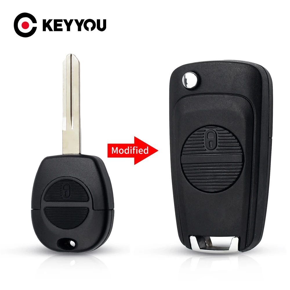 

KEYYOU Modified Remote Flip Car Key Shell Replacement For Nissan Micra Almera Primera pathfinder maxima Fob 2 Button Uncut Blade