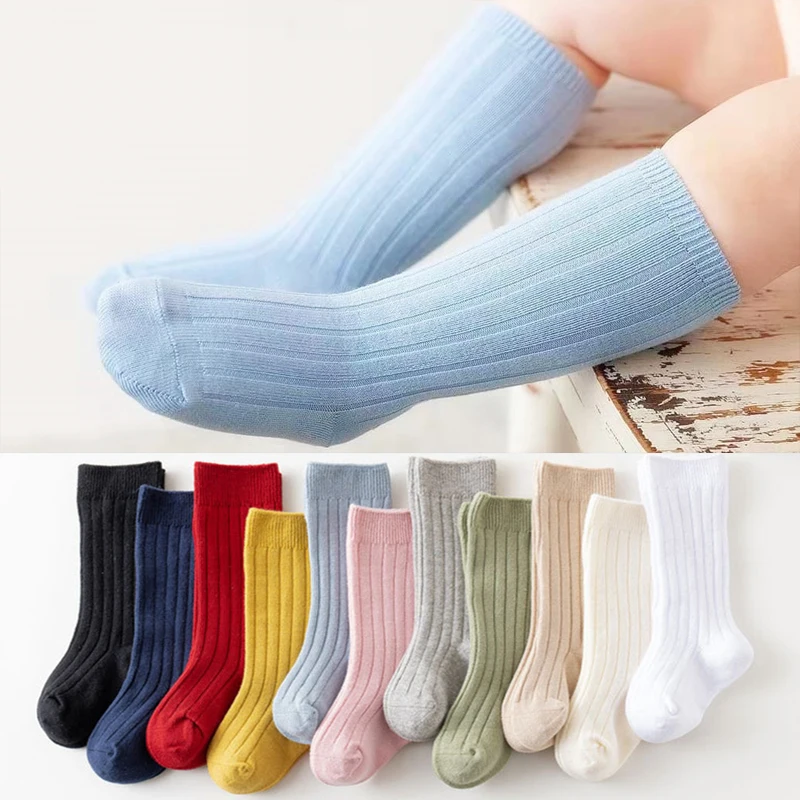 Infant Baby Girls Boys Cotton Socks Hand-Stitched Kids Knee High Socks Plain Spanish Style Toddler Newborn Sock For 0-4 Years