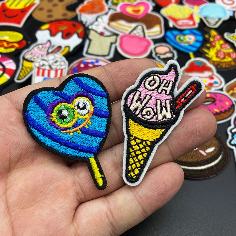 37pcs/lot Cake Ice Cream patches Embroidered Iron On Cartoon Sweet Food Appliques DIY Fashion Clothes Bags Jeans Stickers Badge