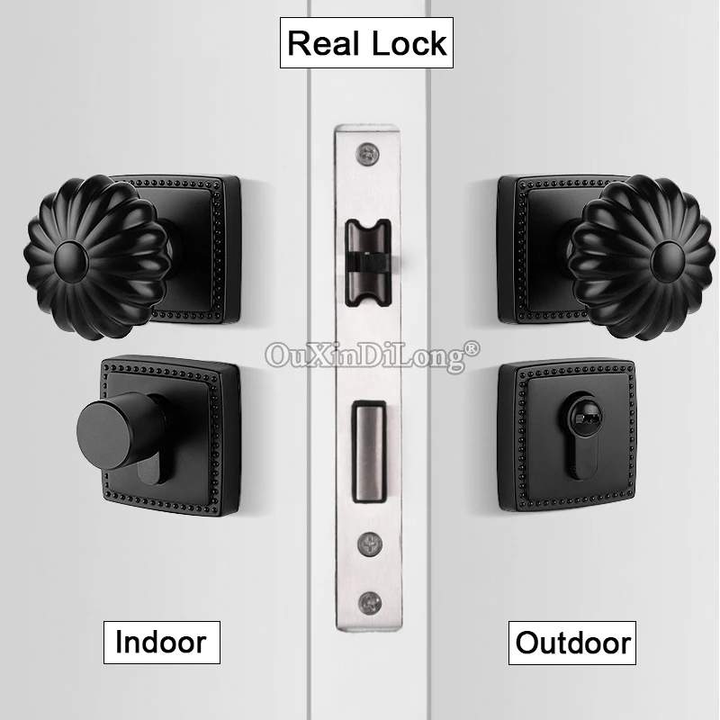 Luxury European Unequal Double Door Locks Security Entrance Mute Door Knobs Lock Set + 3 Keys Black/Gray/Gold