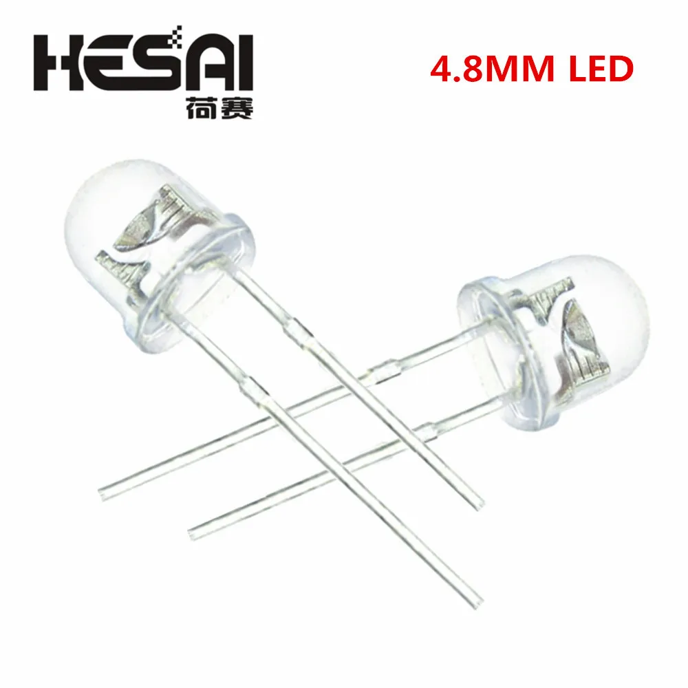 물 투명하고 매우 밝은 광각 LED 발광 다이오드, 빨대 개트 화이트 LED, 5mm, 로트 당 100 개, 4.8mm