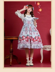 Japanese sweet princess lolita dress vintage lace bowknot cute printing high waist victorian dress kawaii girl gothic lolita jsk