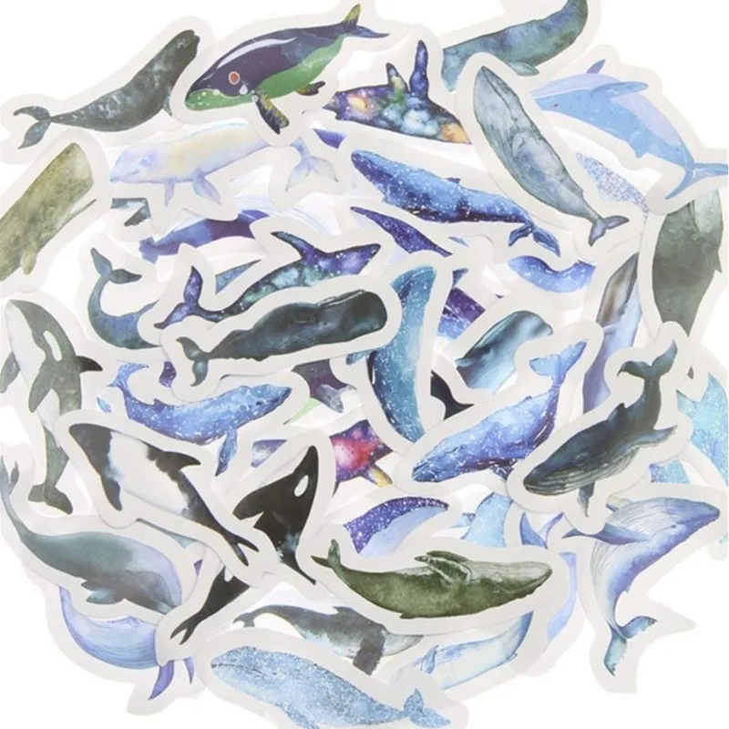 45 Pcs Ocean Whales Mini Paper Stickers Cute Watercolor Blue Whales Decals For Laptops Phones Scrapbook Planners Kids Craft