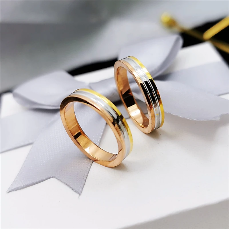 

YUN RUO Fashion Luxury 3 Colors Couple Ring Rose Gold Color Woman Birthday Gift Titanium Steel Jewelry Never Fade Drop Shipping