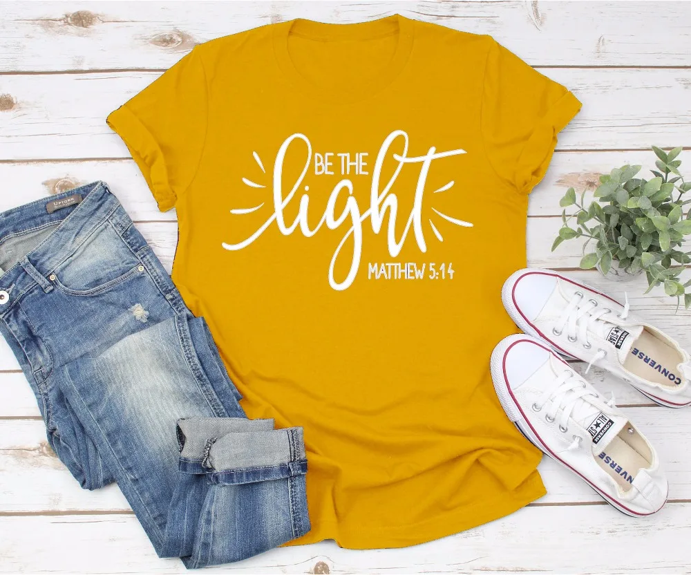 Be The Light Matthew Christian Fashion Aesthetic Street Style Positive Message Faith Jesus T-shirt Vintage Yellow Tee Top