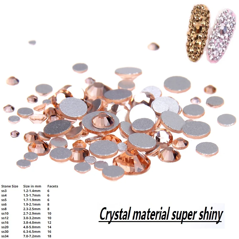 Champagne Non Hotfix Strass Rhinestones SS3-SS34 And Mixed Sizes Flatback Glue On Glass Chatons DIY 3D Nails Art Accessories