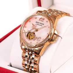 Récif tigre/RT luxe automatique fleur diamant femmes montre or Rose étanche Bracelet en acier mécanique cadeau horloge RGA1583