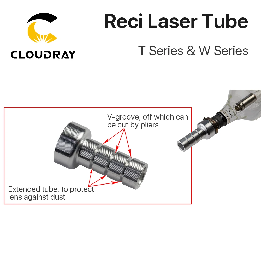 Cloudray Reci W4/T4 100W Tubo laser CO2 Custodia in legno Diametro imballaggio. 80 mm/65 mm per macchina da taglio per incisione laser CO2 S4 Z4