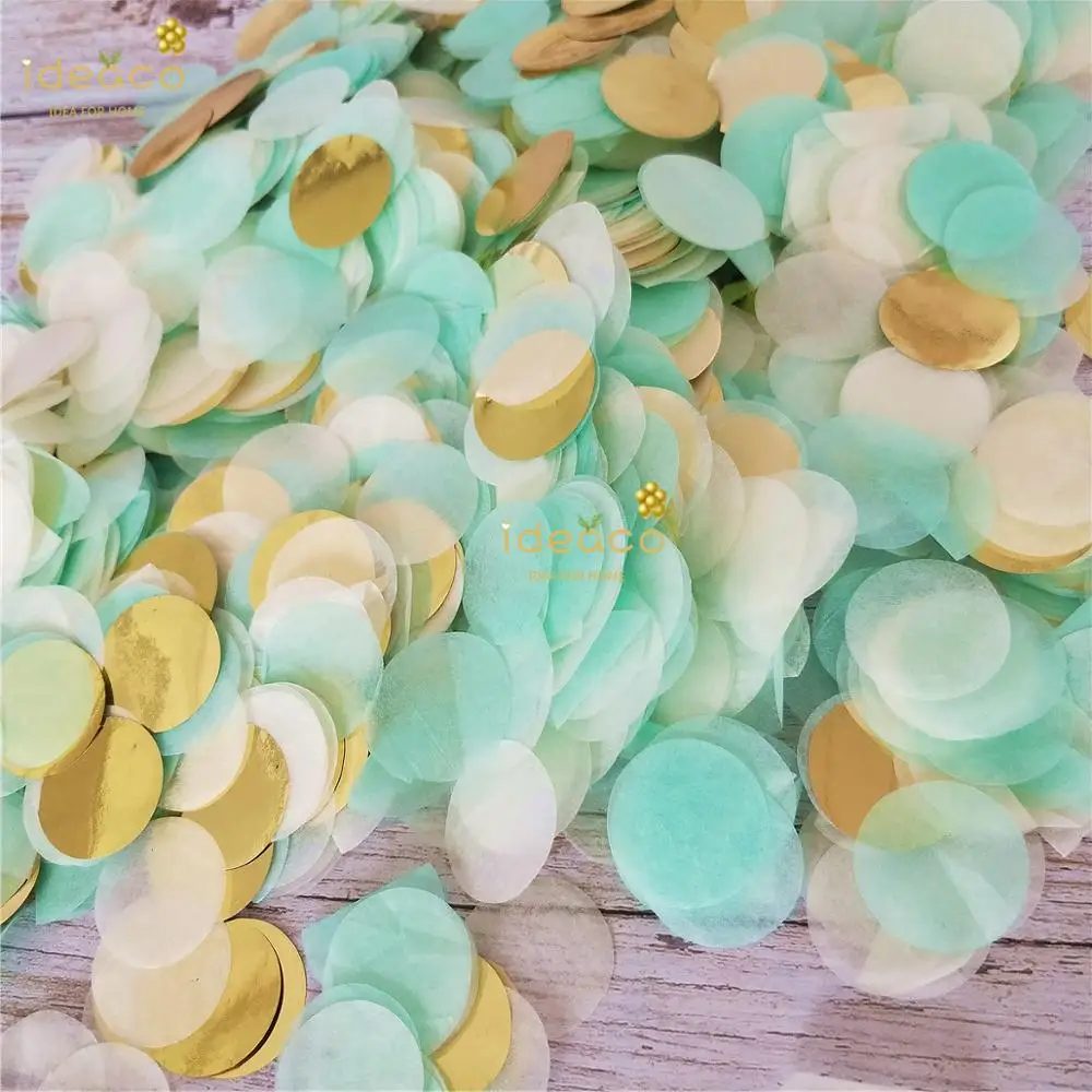 ideaco Mint & Champagne Gold Confetti - Tissue Paper - Mint Green Ivory - 1