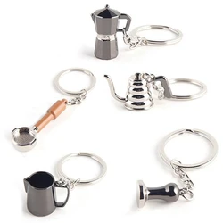 5PCS Creative Barista Coffee Tamper Keychain Espresso Portafilter Moka Pitcher Keyring Portable Coffee Accessories Gift