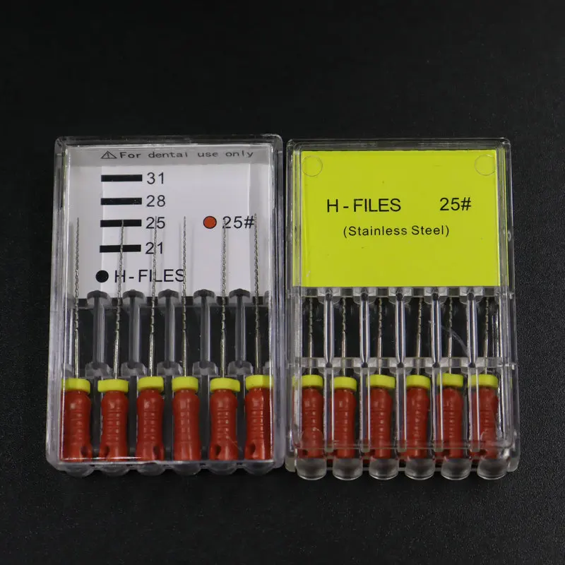 10Pcs Dental SS H Files 15-40# Stainless Steel Hedstrom Root Canal Instruments 21mm  25mm for Dentist