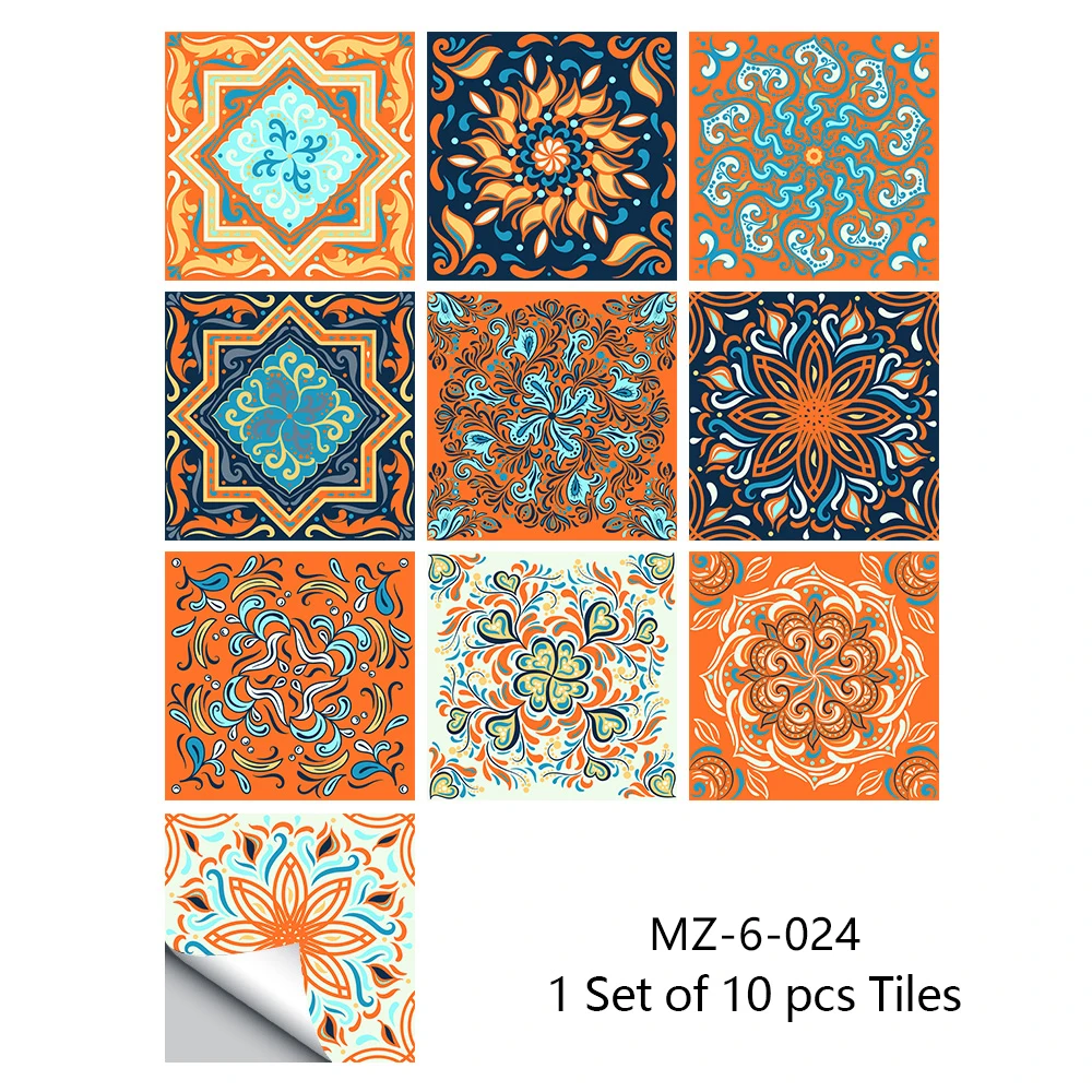 10/15/20cm Mandala Style Matte Surface Tile Sticker Peel & Stick Decoration Film For Tiles /Ground in Kitchen Wardrobe Wallpaper