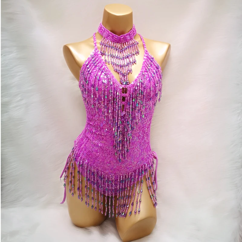 Sexy showgirl carnival costumes for EDC beading Sequin One-Piece Bodysuit Outfit Costume Stage Performance Leotard DJ Party