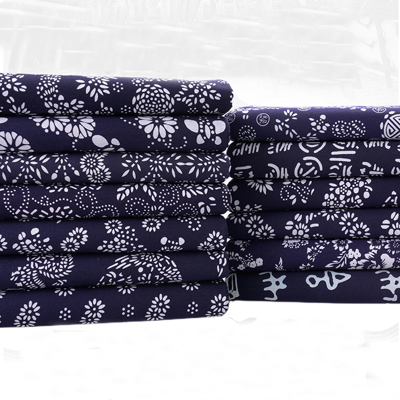 Ethnic Fabric Batik Printed Blue Floral Cloth Vintage For DIY Handmade Sewing Home Decoration Accessories for Furniture Per Half