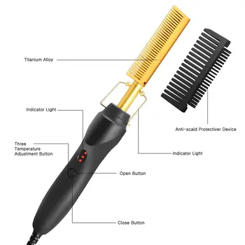 2 In1 Hot Comb Hair Straightener Electric Heating Comb Fast Heating Portable Travel Anti-Scald Beard Straightener Press Comb - Image 4