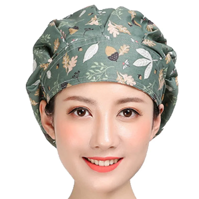 Bouffant Scrub Caps for Women Printed Cotton Sweatband Adjustable Hats Washable Reuseable Anti-dust Working Caps Accessories