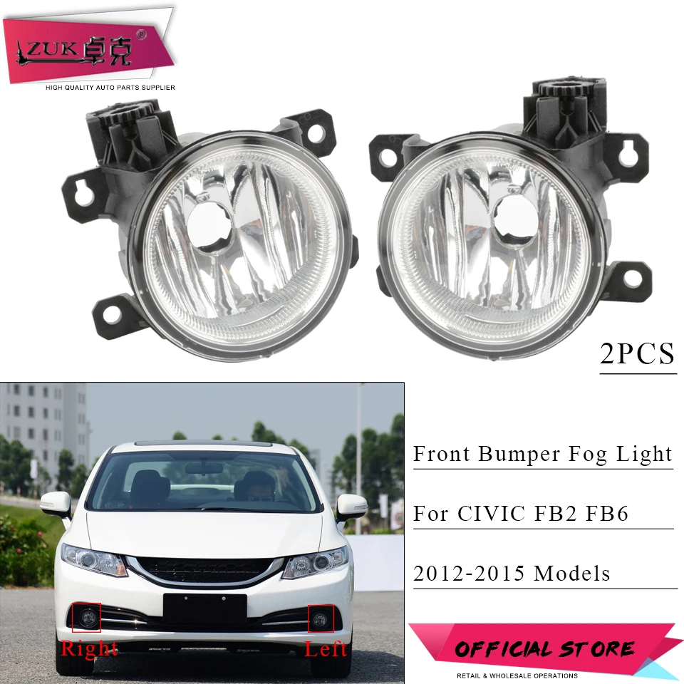 ZUK 2PCS Front Bumper Fog Light Driving Lamp Foglights For HONDA FIT JAZZ GK5 2015 2016 2017 CIVIC 2012-2015 ODYSSEY 2015-2018