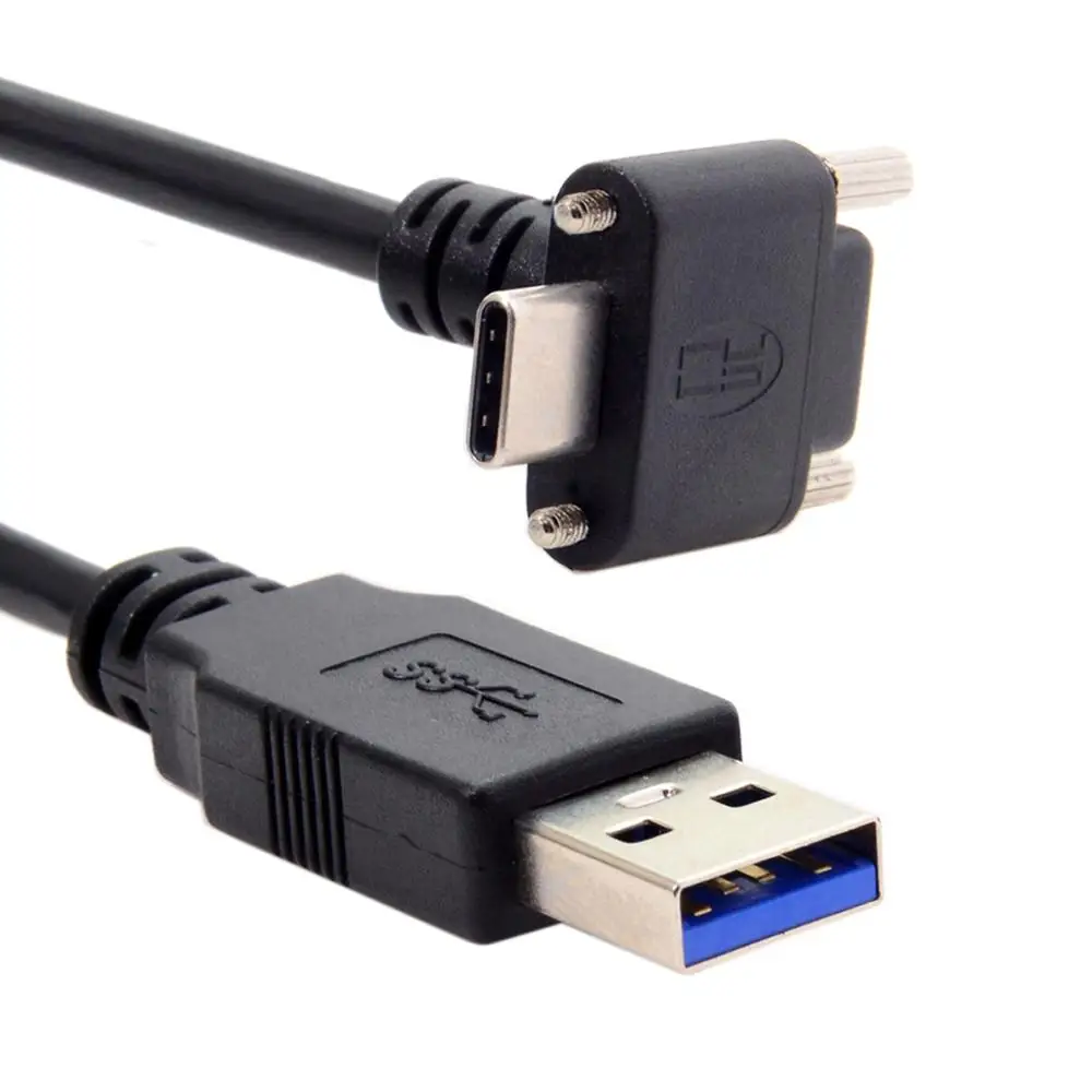 Down Up Angled USB 3.1 Type-C Dual Screw Locking to Standard USB3.0 Data Cable 90 Degree for Camera 120cm 300cm 500cm 1.2m 3m 5m