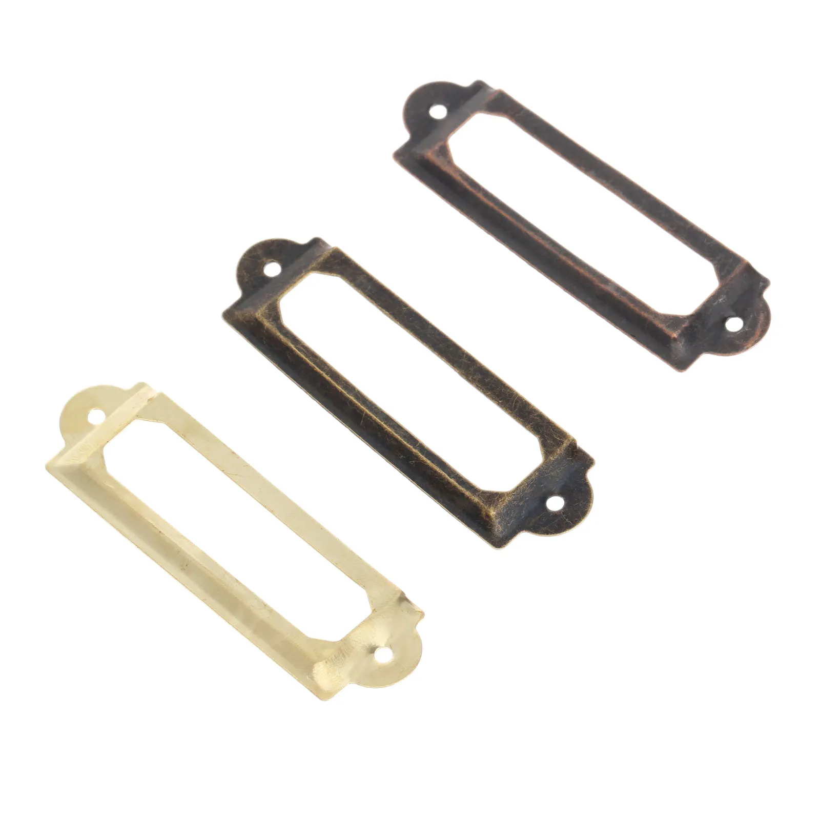 12Pcs Drawer Labels Mini Frame Pull Metal Tag File Name Iron Card Holder Antique Brass/Bronze/Golden Vintage 62mmx18mm w/screws