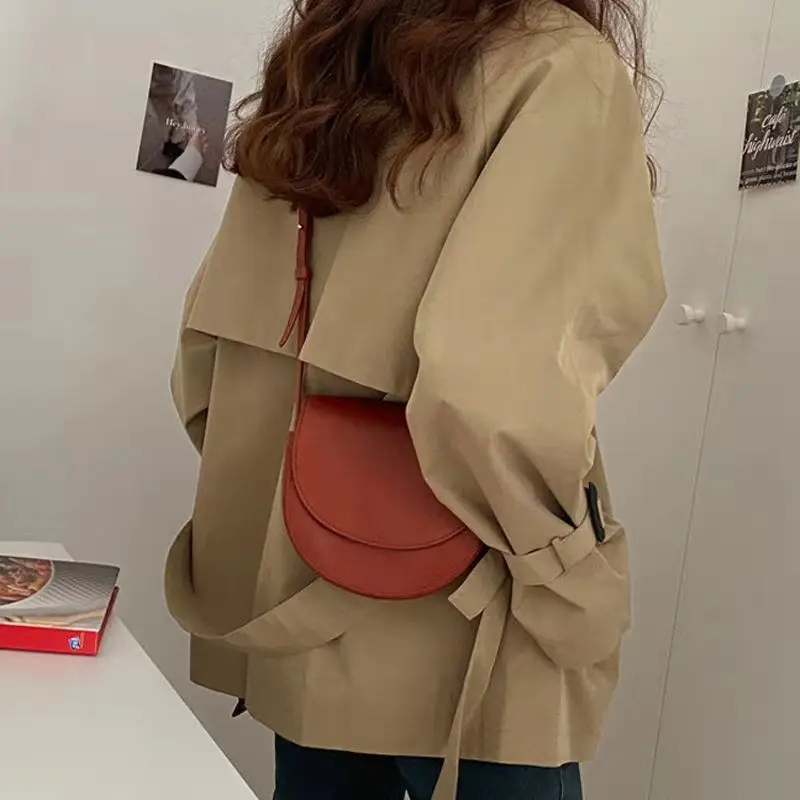 Gabardina mujer prendas de vestir recortadas universitarias sólido Simple todo fósforo moda elegante ocio nueva llegada A-line cuello vuelto Popular