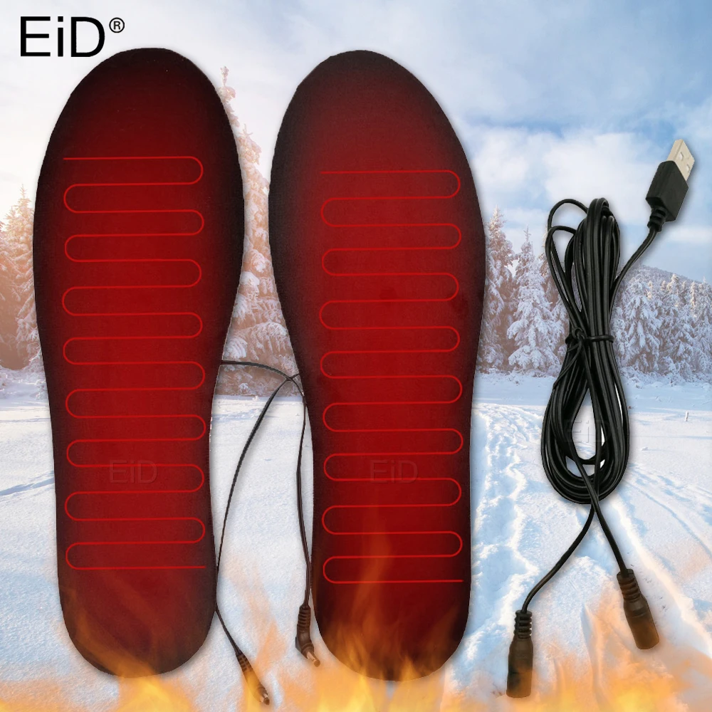 EiD USB Heated Shoe Insoles Electric Foot Warming Pad Feet Warmer Sock Pad Mat Winter Outdoor Sports Heating Insoles Winter Warm