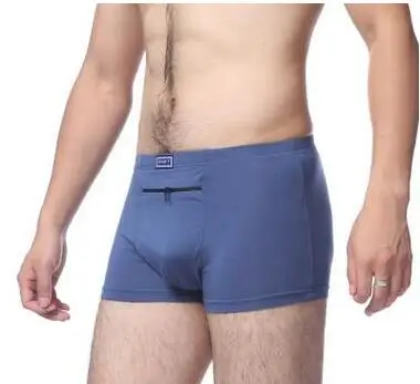 Boxer antivol à grandes poches pour hommes, sous-vêtements, slips quatre quarts, culottes à fermeture éclair simple, livraison directe