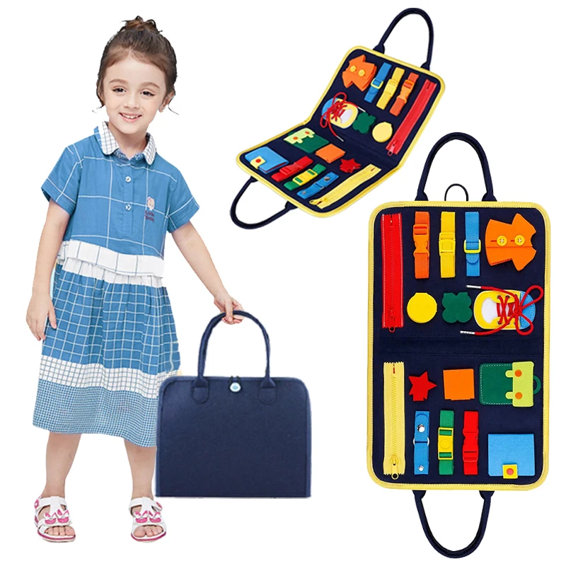 Montessori Busy Board Zip Button Lace Up Tool Toy Self-Care Ability Early Education Dress Aids Preschool Sensory Toys for Kids