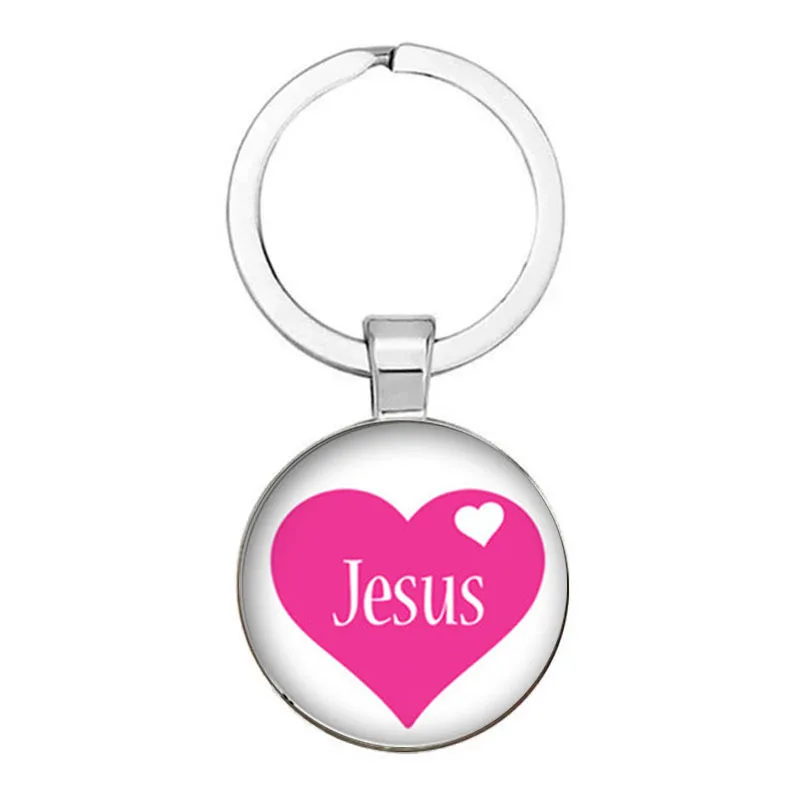 I Love Jesus Symbol Fashion Keychain Glass Cabochon Dome Keychain Holder Car Bag Accessories Religious Souvenir Gift