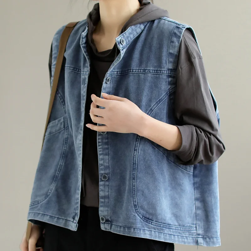 Vest Women Single Breasted Solid Fashionable Chic Streetwear Popular Spring Denim Loose Casual All-match Female Clothing Ulzzang