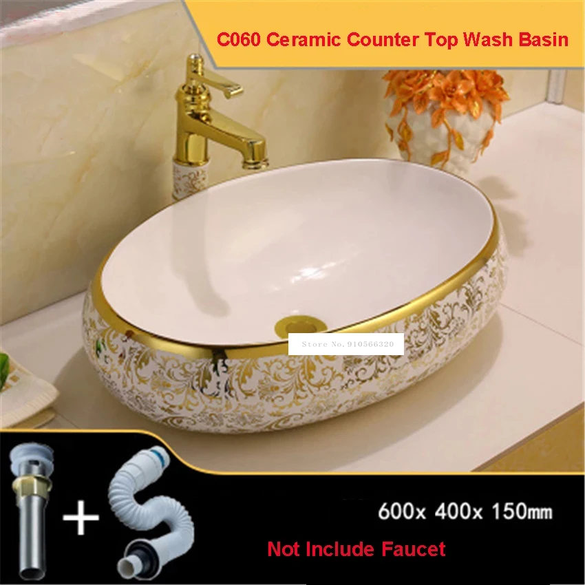 

C060 European-style Countertop Sink High-quality Household Luxurious Artistic Wash Basin Bathroom Ceramic Counter Top Wash Basin