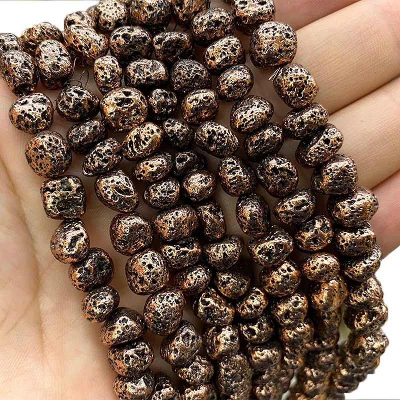 Wholesale Natural Stone Plated Copper Lava Rock Irregular Rough Spacer Beads For Jewelry Making DIY Bracelet Neckalce 8-9MM