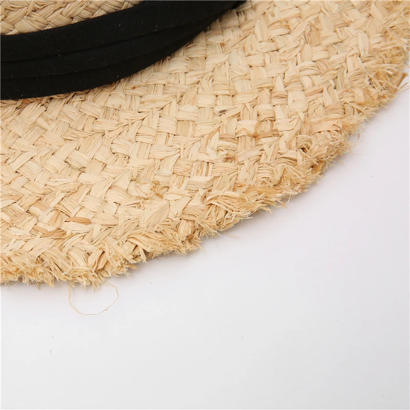 2021 New Raffia hat Panama Straw Hat Summer Black ribbon Women Men Wide Brim Beach Sun Cap UV Protection Jazz Fedora Hat