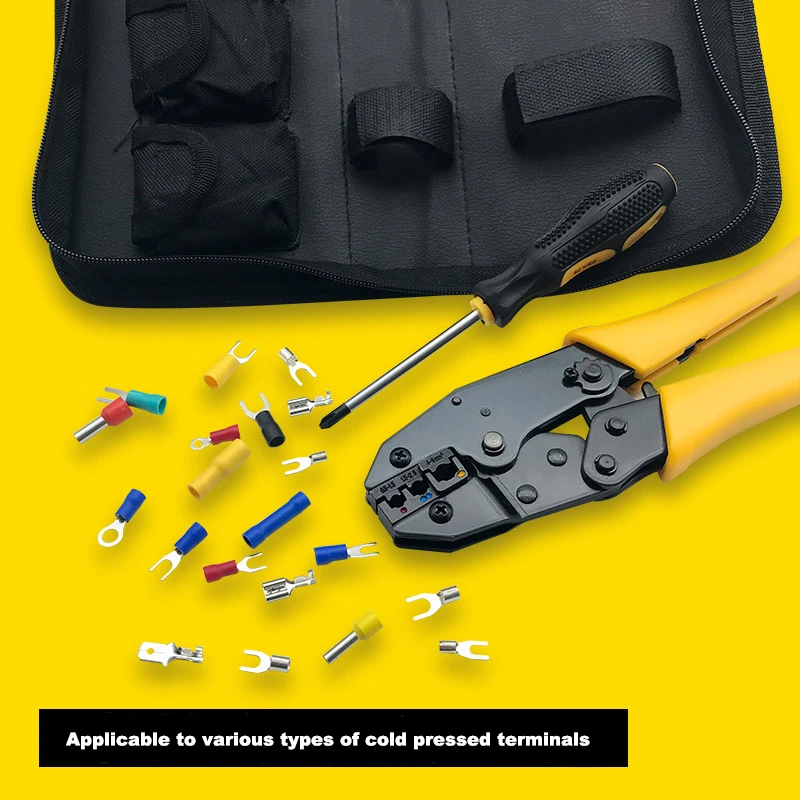 Crimping Pliers Cold Pressed Terminal Hand Tools Set With Canvas Bag For Dual Tube Plug Spring Pre Insulated Terminals