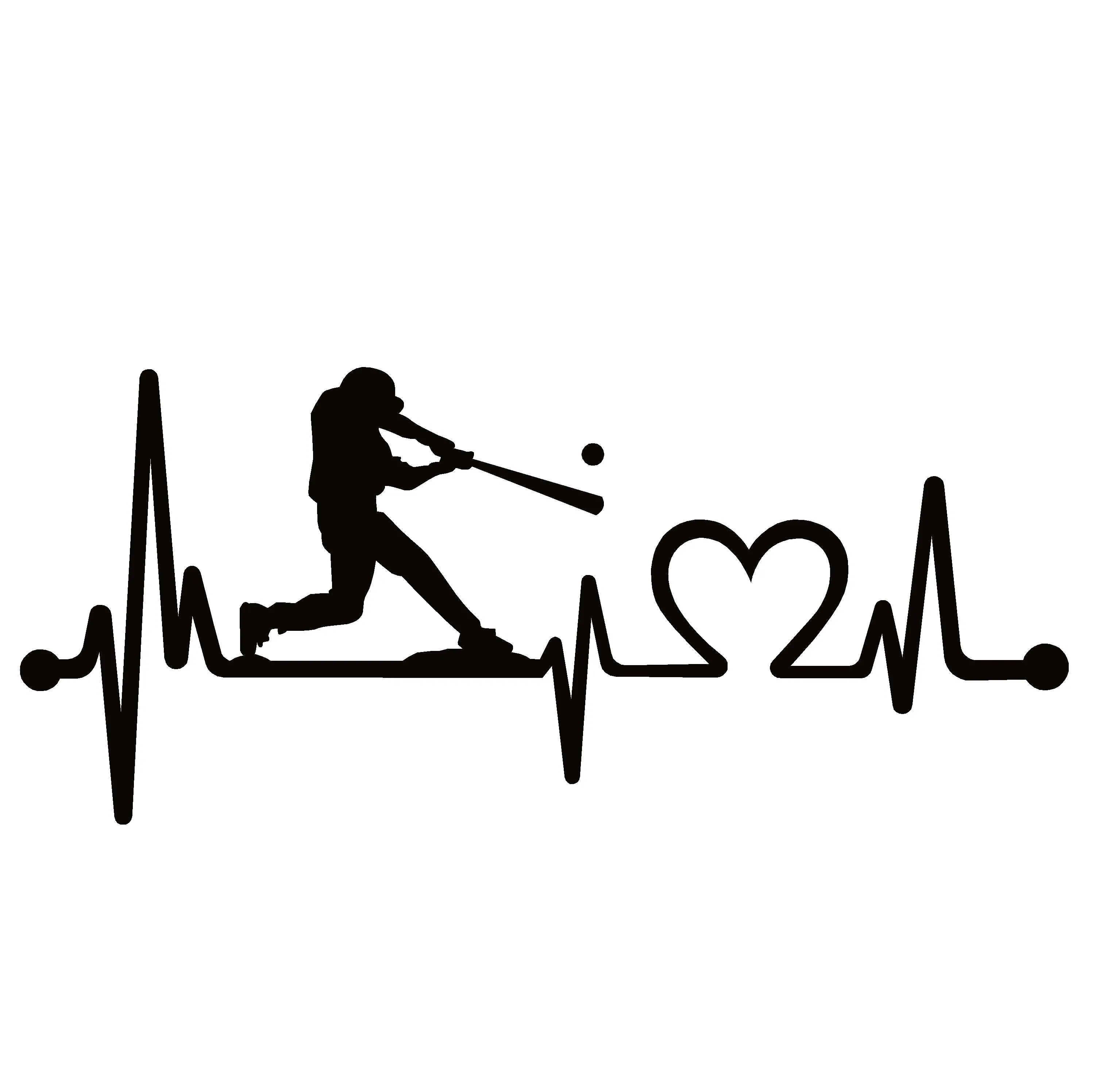 40609# Die-Cut Vinyl Decal Baseball Guy Batting Heartbeat Lifeline Car Sticker Waterproof Auto Decors on Car Body Bumper Rear Wi